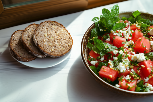 Winzerrolle & Melonen-Feta-Salat mit Minze und Limette