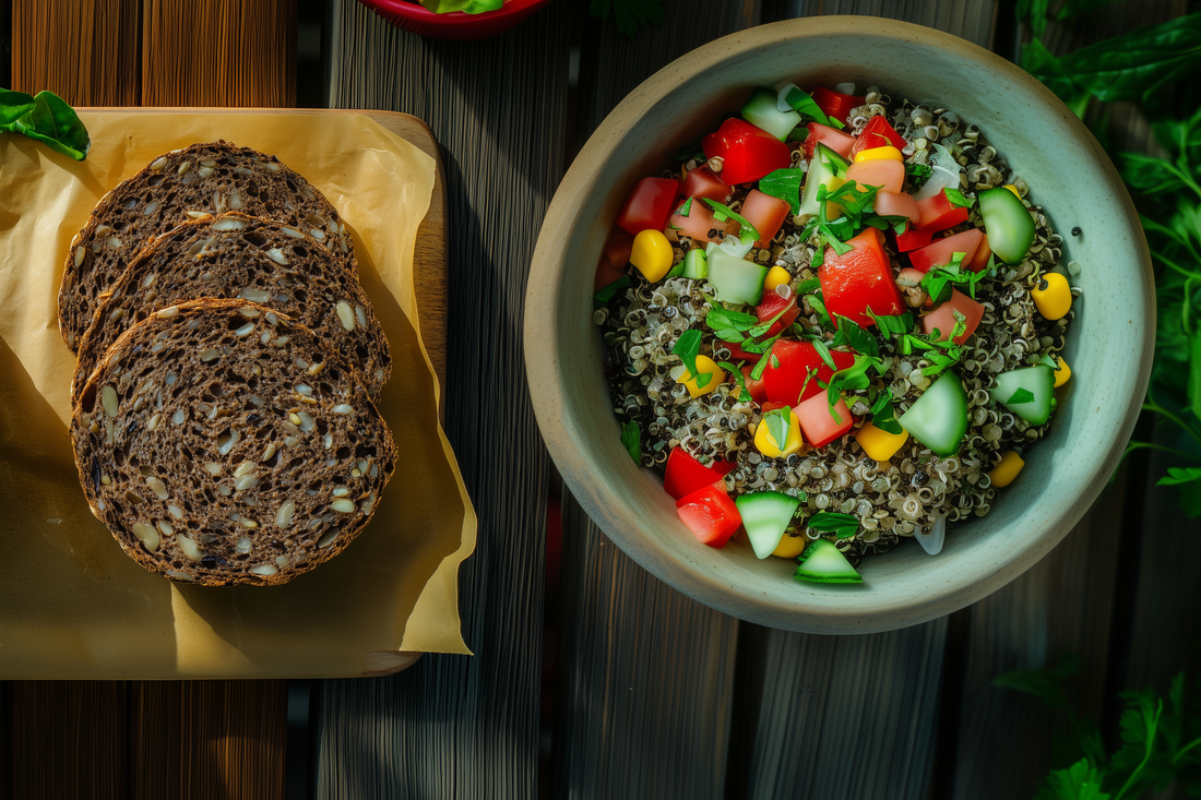 Superrolle & Bunter Quinoasalat mit Gemüse und Kräutern