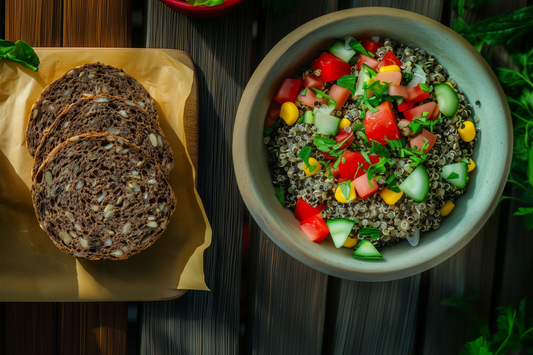 Superrolle & Bunter Quinoasalat mit Gemüse und Kräutern